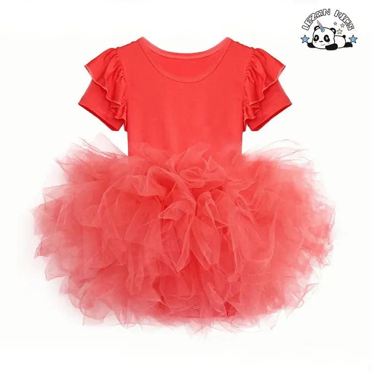 LEZONKIDS - Customize Summer Elastic Ruffle Sleeve Party Wear Children Girls Tutu Dresses for Dancing